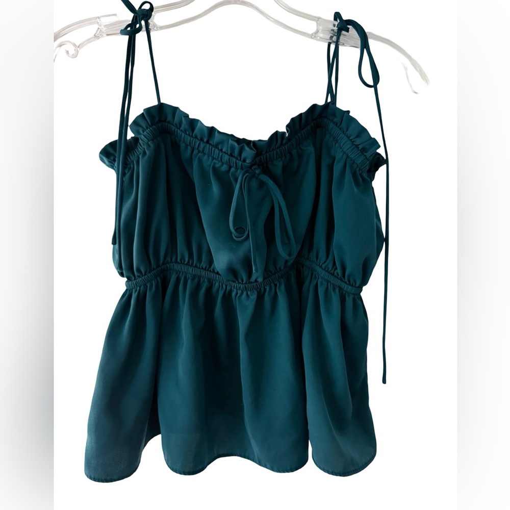 Forever 21 Teal Babydoll Tank Tie Strap Ruffle Camisole Medium